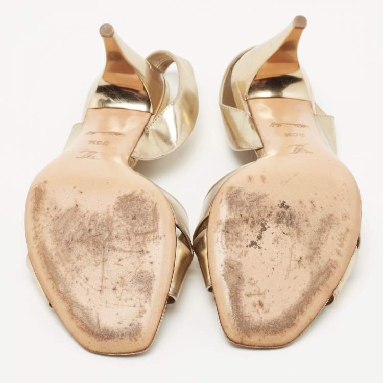 Pre Owned Louis Vuitton Gold Leather Slingback Sandals Size 36.5