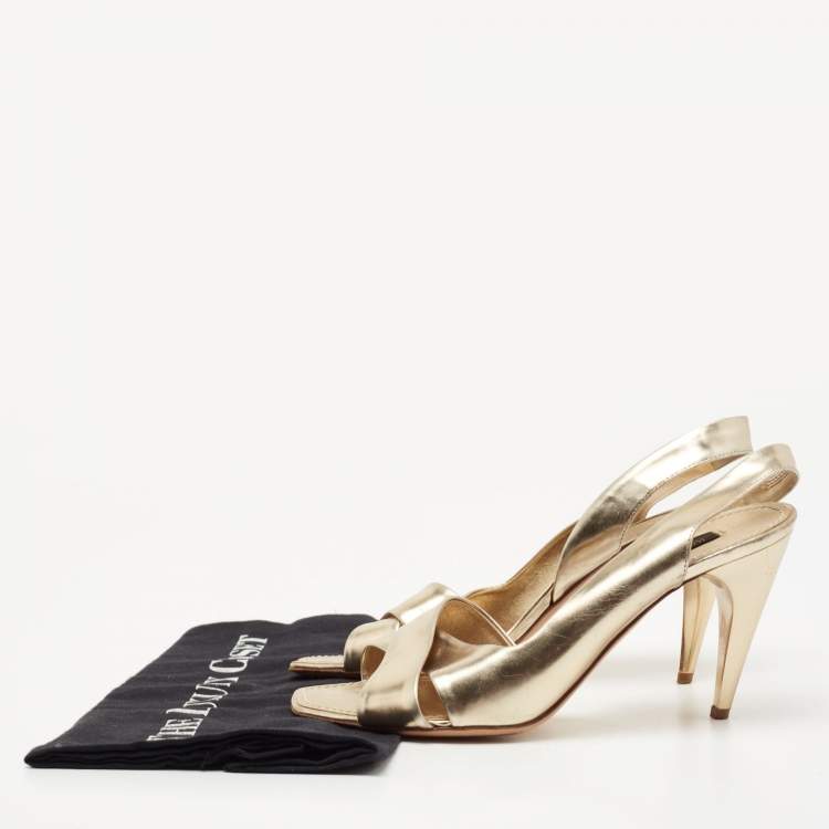 Pre Owned Louis Vuitton Gold Leather Slingback Sandals Size 36.5