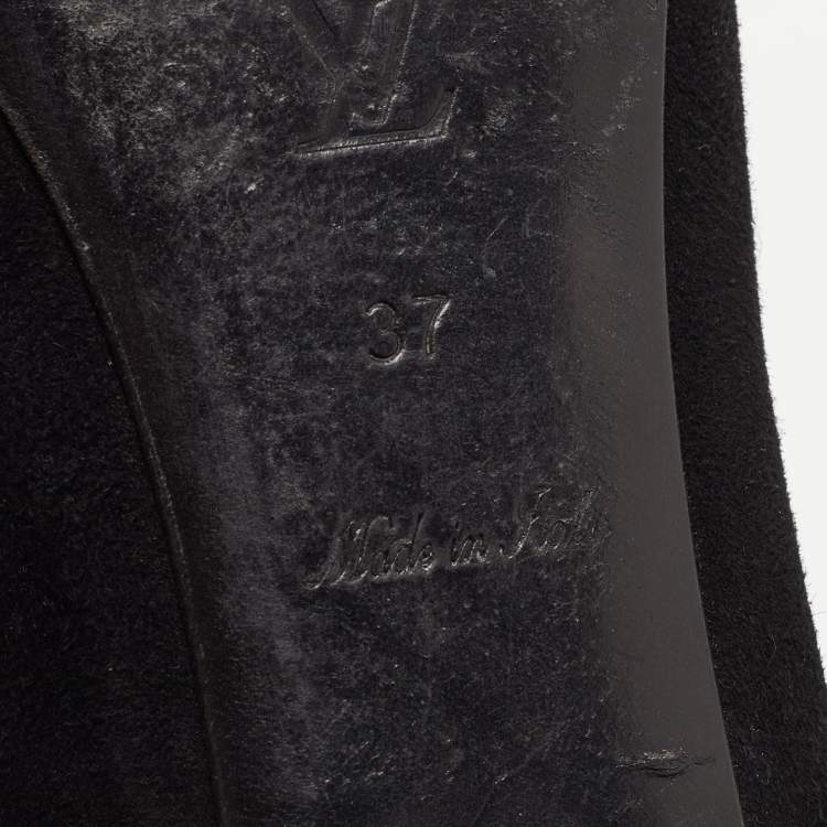 Pre Owned Louis Vuitton Black Suede Jeweled Smoking Slippers Size 37