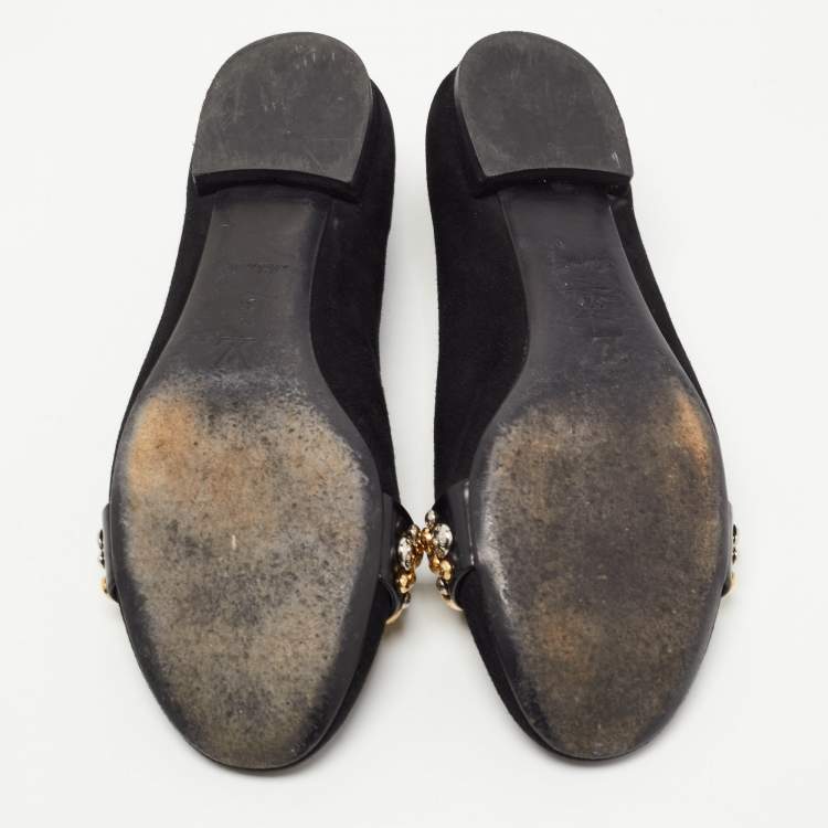 Pre Owned Louis Vuitton Black Suede Jeweled Smoking Slippers Size 37