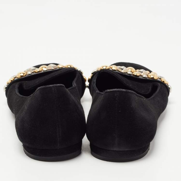 Pre Owned Louis Vuitton Black Suede Jeweled Smoking Slippers Size 37