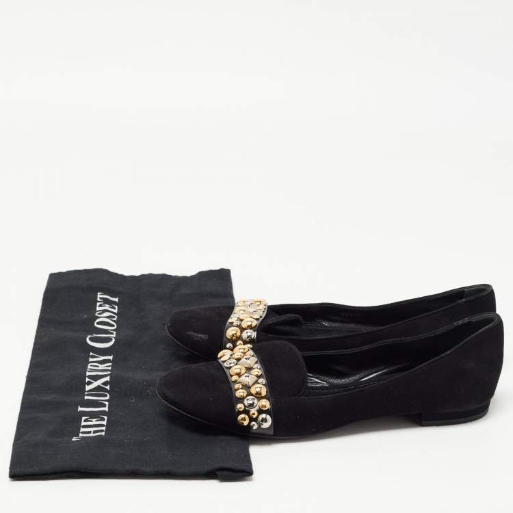Pre Owned Louis Vuitton Black Suede Jeweled Smoking Slippers Size 37