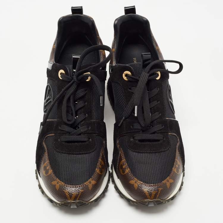 Pre Owned Louis Vuitton Brown/Black Monogram Canvas and Mesh RunAway Sneakers Size 39.5