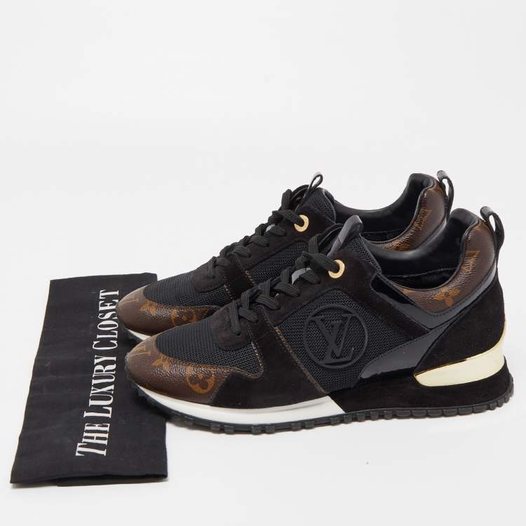 Pre Owned Louis Vuitton Black/Brown Mesh and Monogram Canvas Run Away Sneakers Size 38