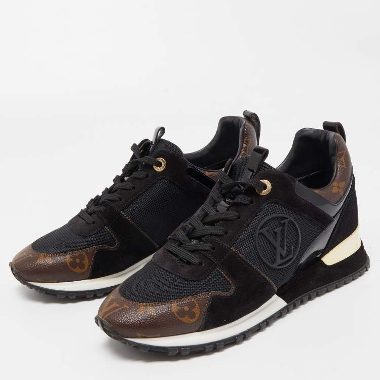 Louis Vuitton Black/Brown Mesh and Monogram Canvas Run Away Sneakers Size 38  Louis Vuitton