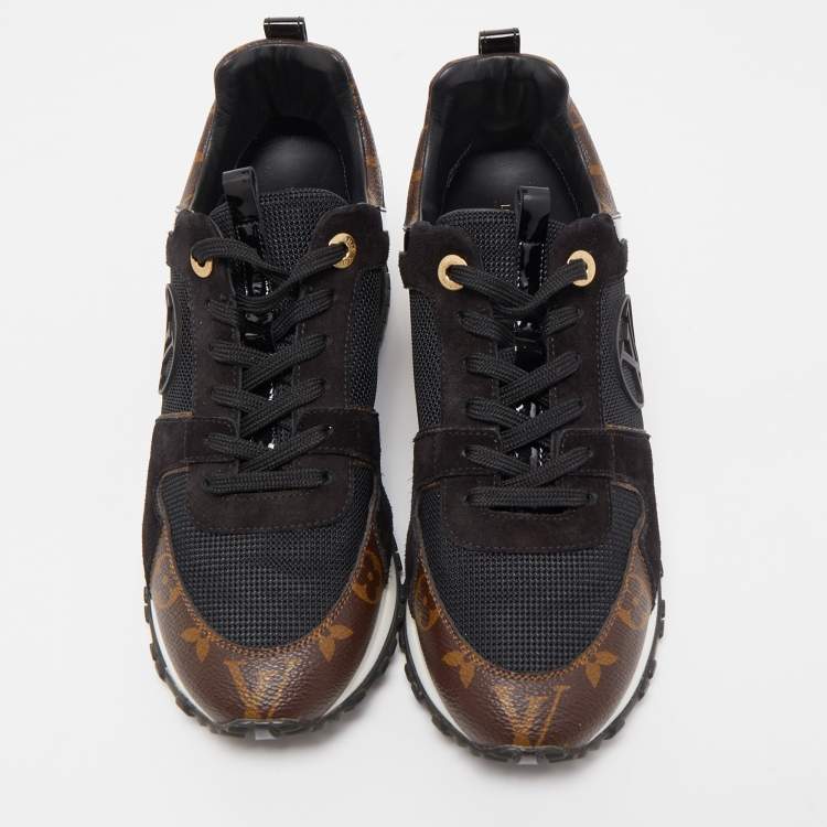 Pre Owned Louis Vuitton Black/Brown Mesh and Monogram Canvas Run Away Sneakers Size 38
