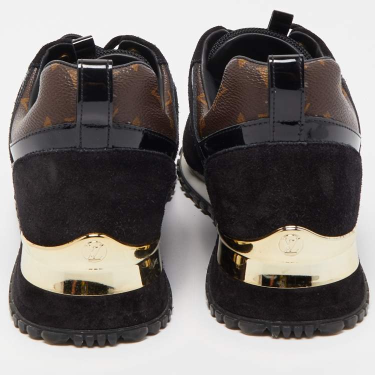 Pre Owned Louis Vuitton Black/Brown Mesh and Monogram Canvas Run Away Sneakers Size 38