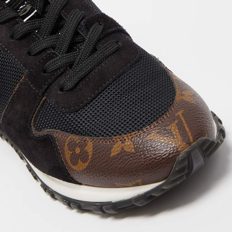 Pre Owned Louis Vuitton Black/Brown Mesh and Monogram Canvas Run Away Sneakers Size 38