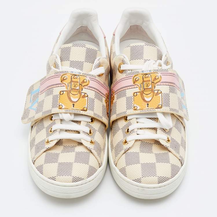 Pre Owned Louis Vuitton Grey/Pink Damier Azur Summer Trunks  Sneakers Size 36.5