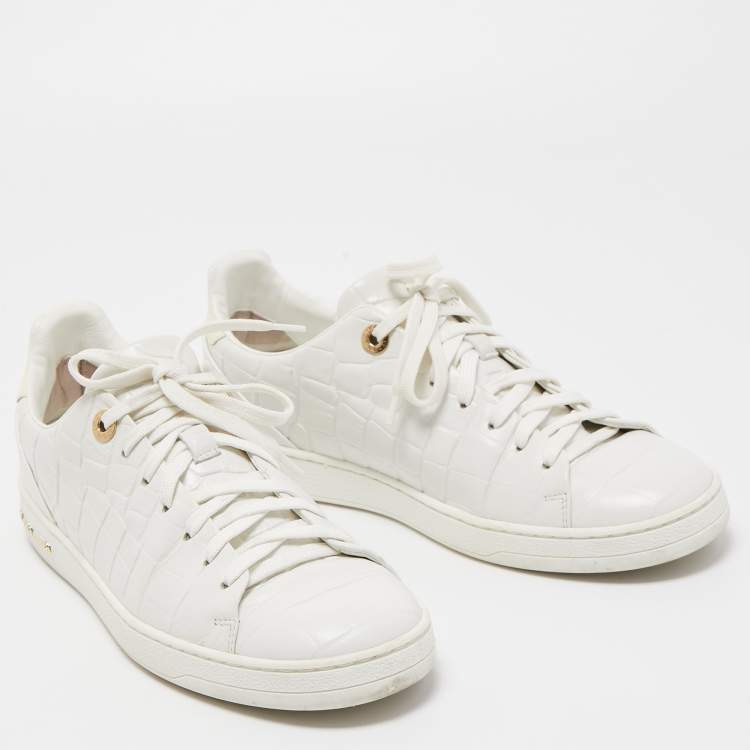 Pre Owned Louis Vuitton White Croc Embossed Leather Frontrow Sneakers Size 38.5