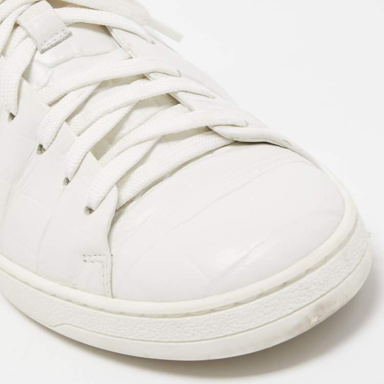 Pre Owned Louis Vuitton White Croc Embossed Leather Frontrow Sneakers Size 38.5