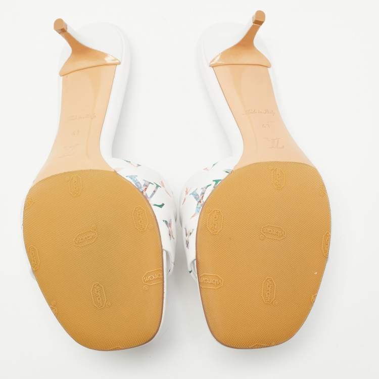 Pre Owned Louis Vuitton White Monogram Embossed Leather Revival Slide Sandals Size 41