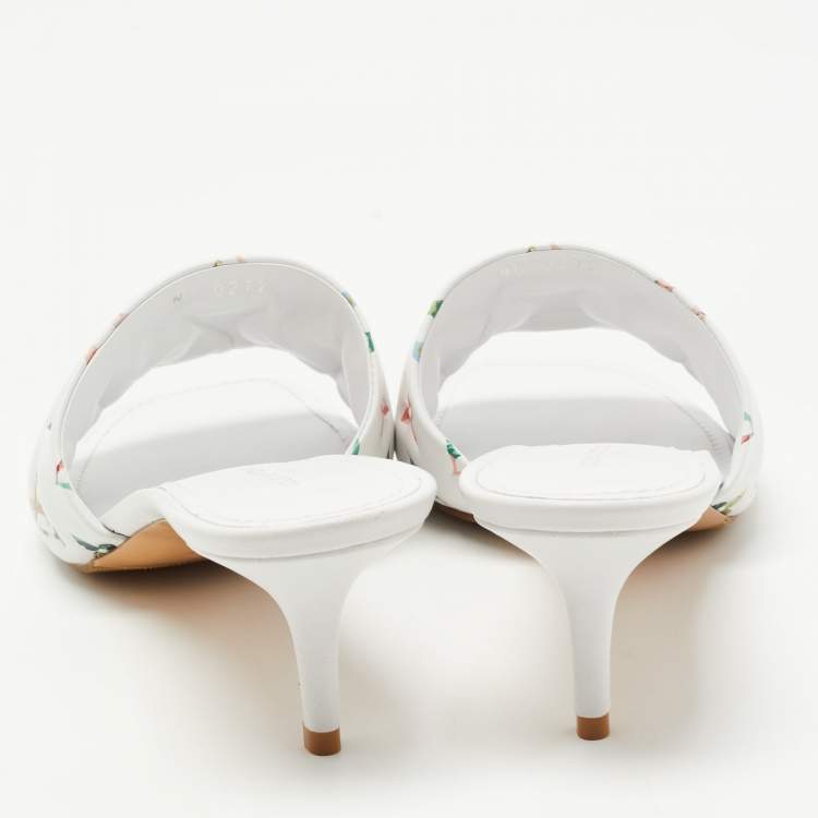 Pre Owned Louis Vuitton White Monogram Embossed Leather Revival Slide Sandals Size 41