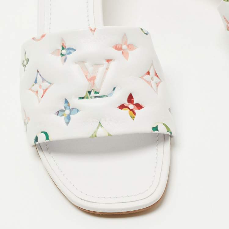 Pre Owned Louis Vuitton White Monogram Embossed Leather Revival Slide Sandals Size 41