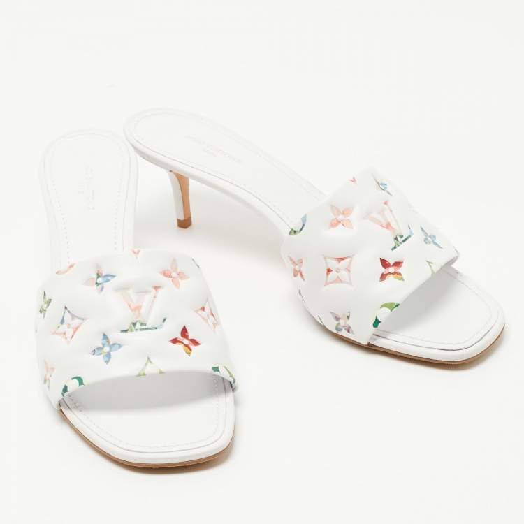 Pre Owned Louis Vuitton White Monogram Embossed Leather Revival Slide Sandals Size 41