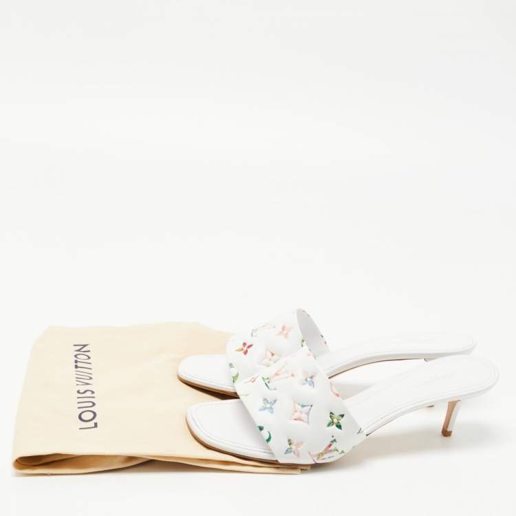 Pre Owned Louis Vuitton White Monogram Embossed Leather Revival Slide Sandals Size 41