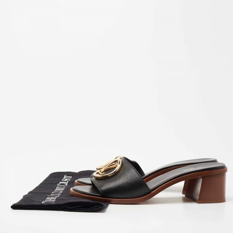 Pre Owned Louis Vuitton Black Leather Lock It Slide Sandals Size 40