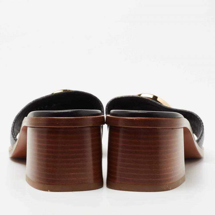 Pre Owned Louis Vuitton Black Leather Lock It Slide Sandals Size 40