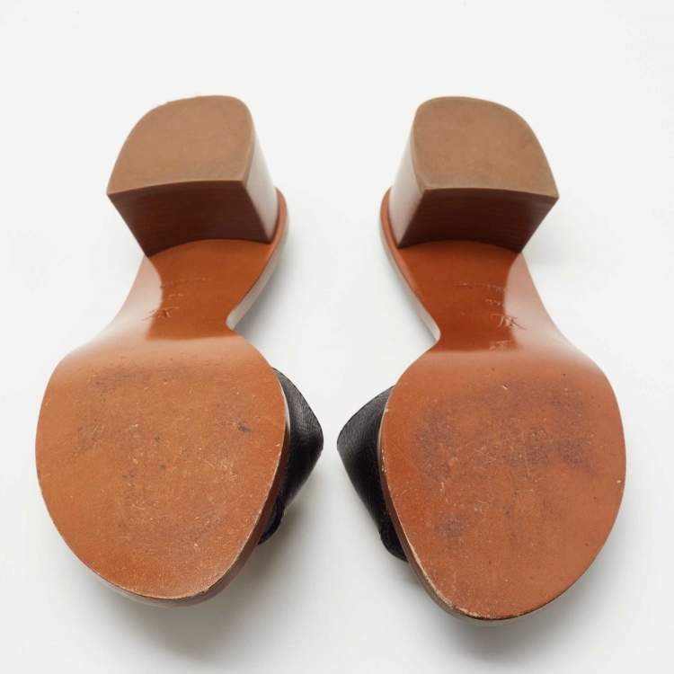 Pre Owned Louis Vuitton Black Leather Lock It Slide Sandals Size 40