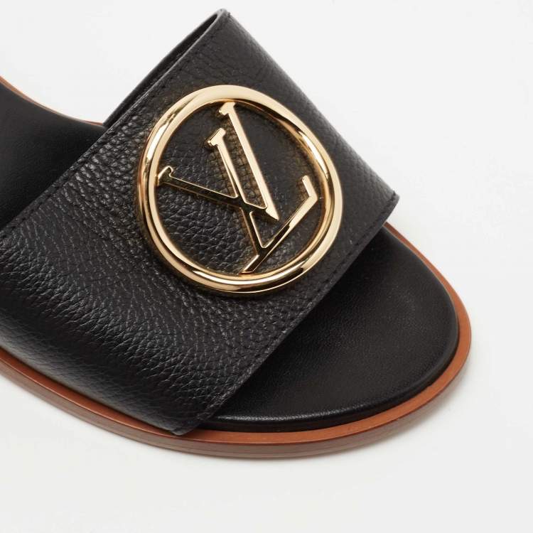 Pre Owned Louis Vuitton Black Leather Lock It Slide Sandals Size 40