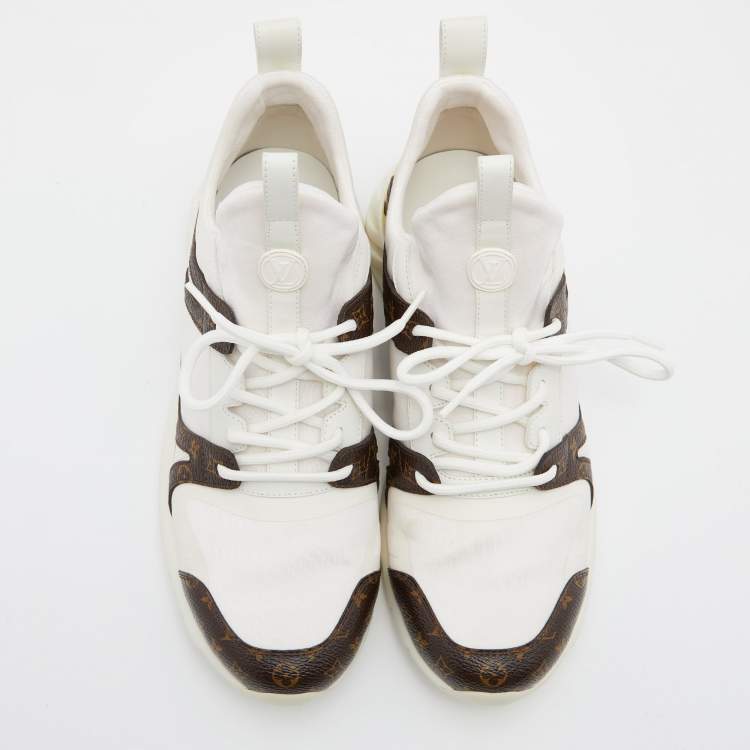 Pre Owned Louis Vuitton White/Brown Neoprene and Leather Aftergame Lace Up Sneakers Size 39