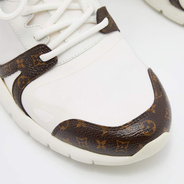 Pre Owned Louis Vuitton White/Brown Neoprene and Leather Aftergame Lace Up Sneakers Size 39