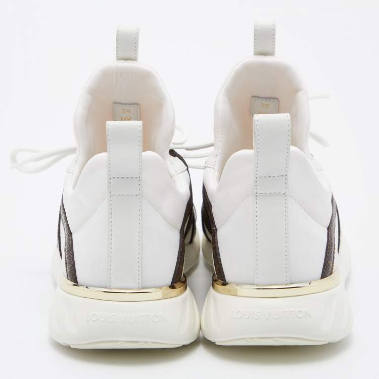 Pre Owned Louis Vuitton White/Brown Neoprene and Leather Aftergame Lace Up Sneakers Size 39