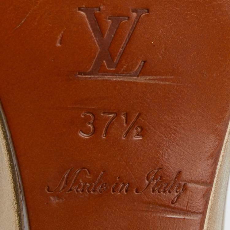 Pre Owned Louis Vuitton Brown/Gold Leather Strappy Wedge Sandals Size 37.5