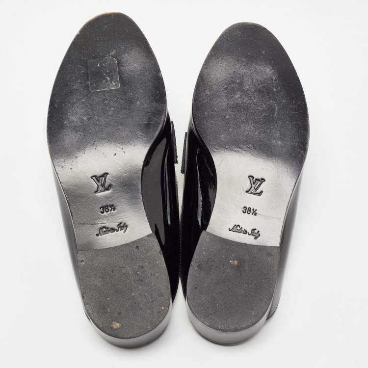 Pre Owned Louis Vuitton Brown/Black Monogram Canvas and Patent Leather Academy Loafer Mules Size 38.5