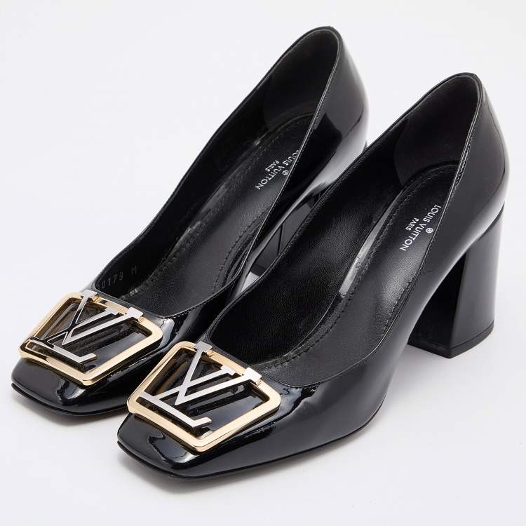 Louis Vuitton Black Patent Leather Madeleine Block Heel Pumps Size 37.5 Louis  Vuitton
