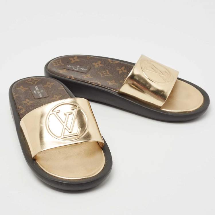مملوكة مسبقًا Louis Vuitton Gold Leather Sunbath Slides Size 39