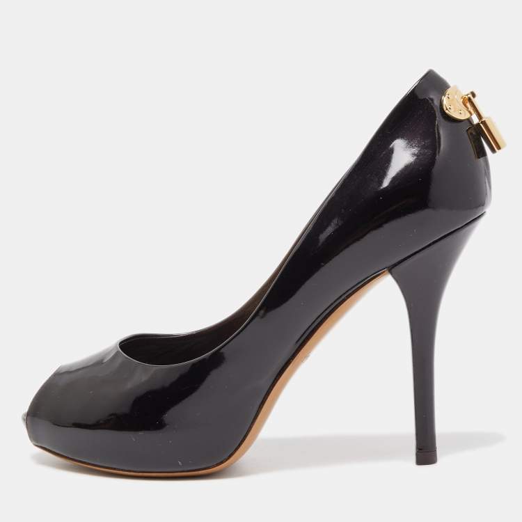 Pre Owned Louis Vuitton Dark Burgundy Patent Leather Oh Really! Peep Toe Pumps Size 36