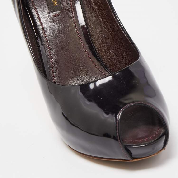 Pre Owned Louis Vuitton Dark Burgundy Patent Leather Oh Really! Peep Toe Pumps Size 36