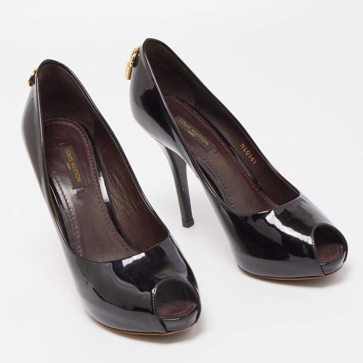 Pre Owned Louis Vuitton Dark Burgundy Patent Leather Oh Really! Peep Toe Pumps Size 36