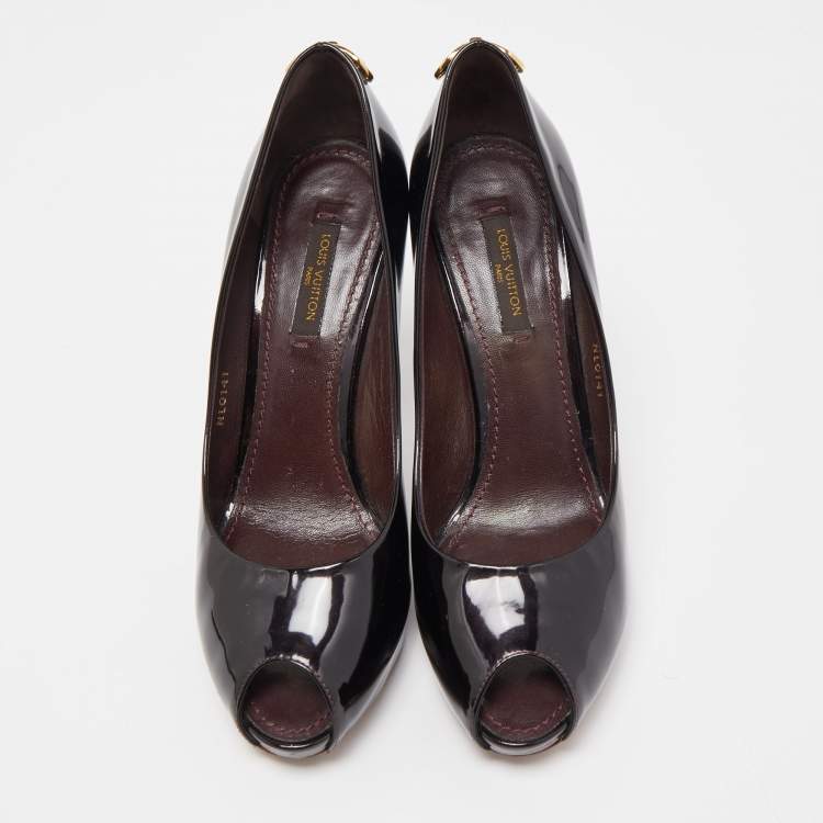 Pre Owned Louis Vuitton Dark Burgundy Patent Leather Oh Really! Peep Toe Pumps Size 36