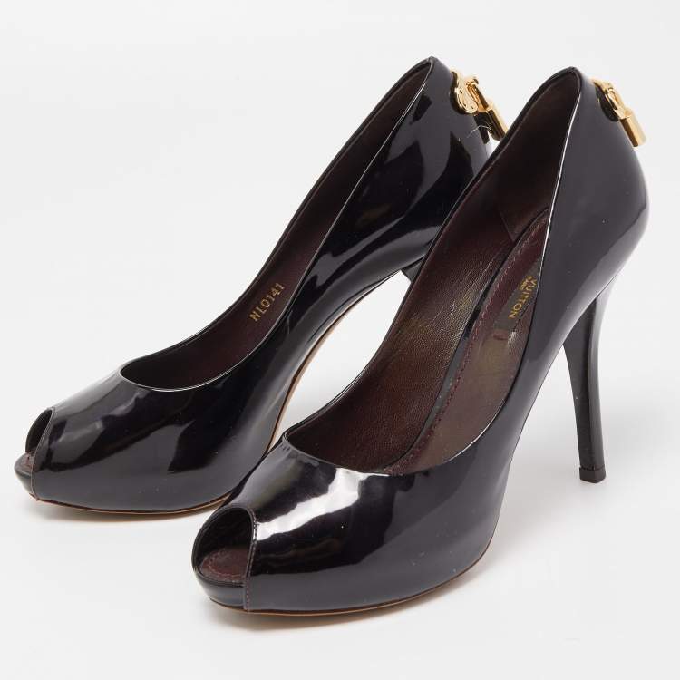 Pre Owned Louis Vuitton Dark Burgundy Patent Leather Oh Really! Peep Toe Pumps Size 36