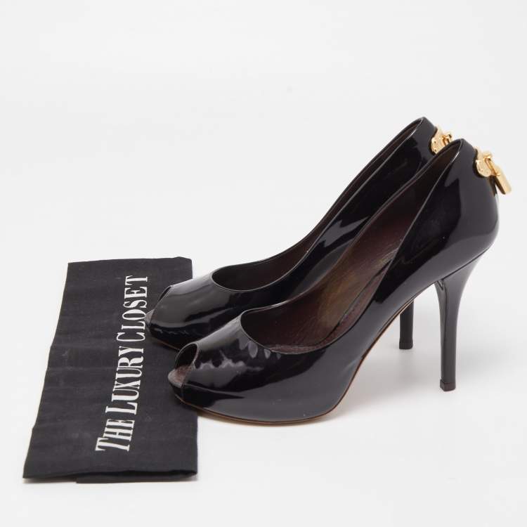 Pre Owned Louis Vuitton Dark Burgundy Patent Leather Oh Really! Peep Toe Pumps Size 36