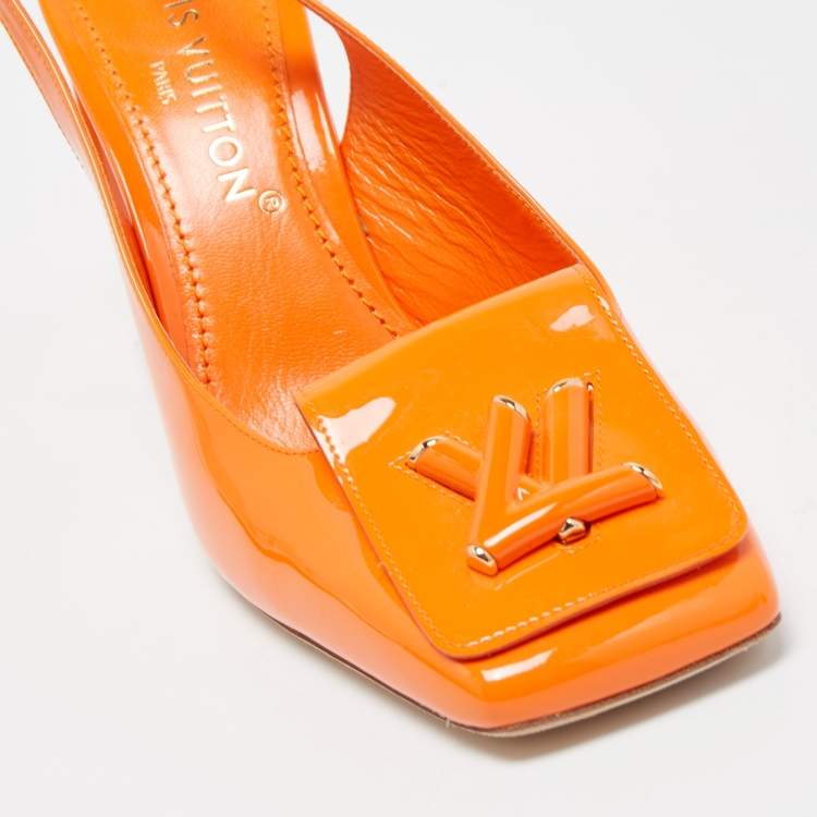 Pre Owned Louis Vuitton Orange Patent Leather Shake Slingback Pumps Size 40