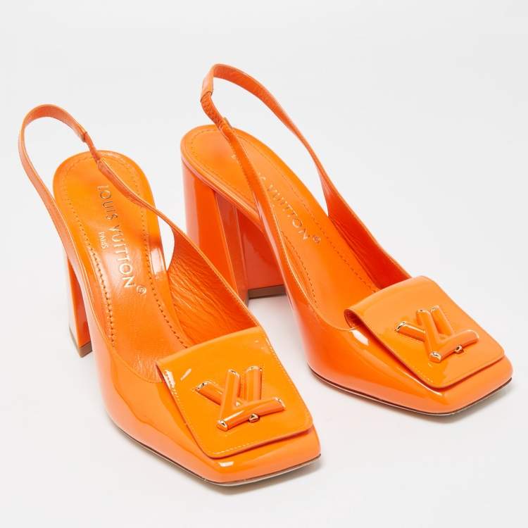 Pre Owned Louis Vuitton Orange Patent Leather Shake Slingback Pumps Size 40