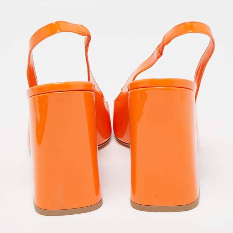 Pre Owned Louis Vuitton Orange Patent Leather Shake Slingback Pumps Size 40