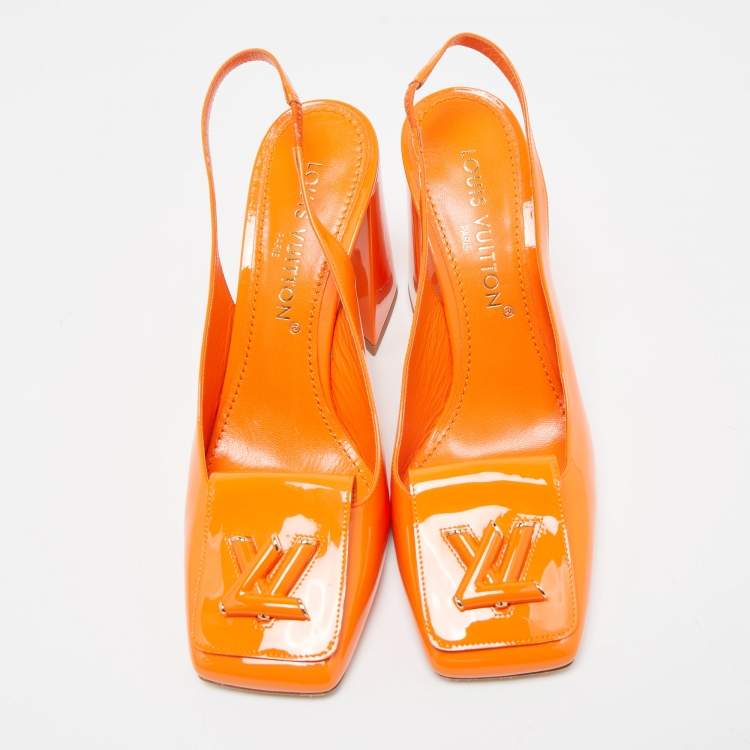Pre Owned Louis Vuitton Orange Patent Leather Shake Slingback Pumps Size 40