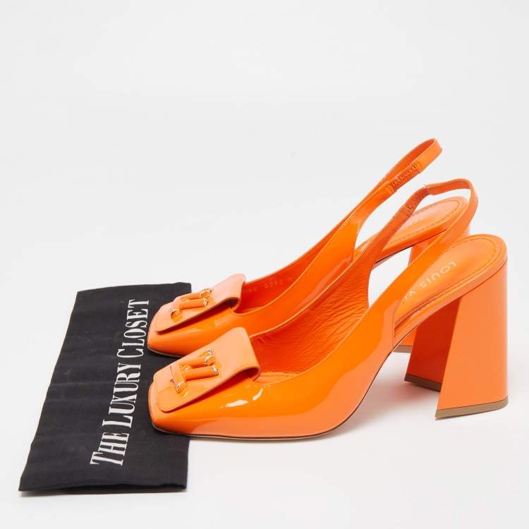 Pre Owned Louis Vuitton Orange Patent Leather Shake Slingback Pumps Size 40