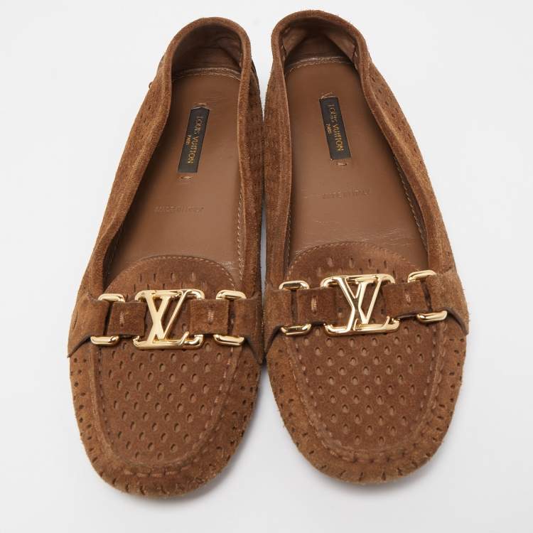 Pre Owned Louis Vuitton Brown Suede Oxford Loafers Size 37