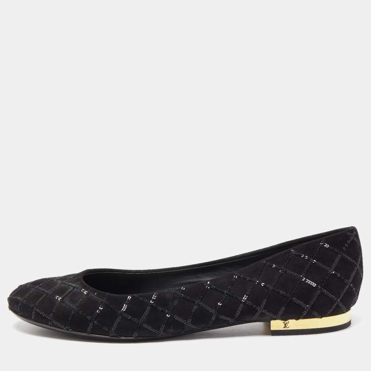 Pre Owned Louis Vuitton Black Suede Sequins Embellished Ballet Flats Size 39