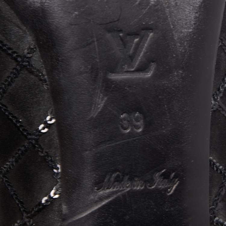 Pre Owned Louis Vuitton Black Suede Sequins Embellished Ballet Flats Size 39