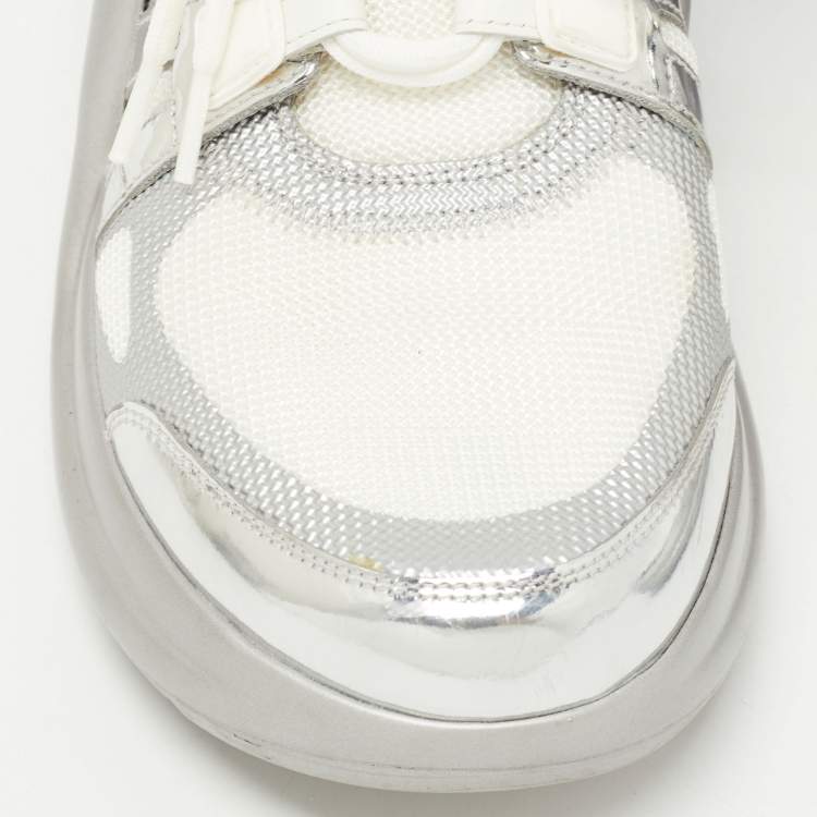 Pre Owned Louis Vuitton Silver/White Leather and Mesh Archlight Sneakers Size 39 