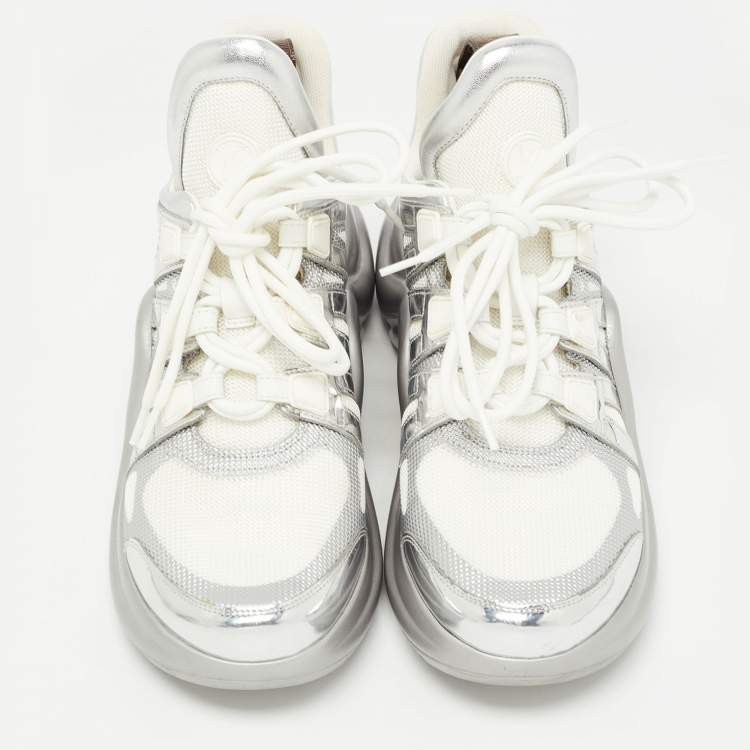 Pre Owned Louis Vuitton Silver/White Leather and Mesh Archlight Sneakers Size 39 