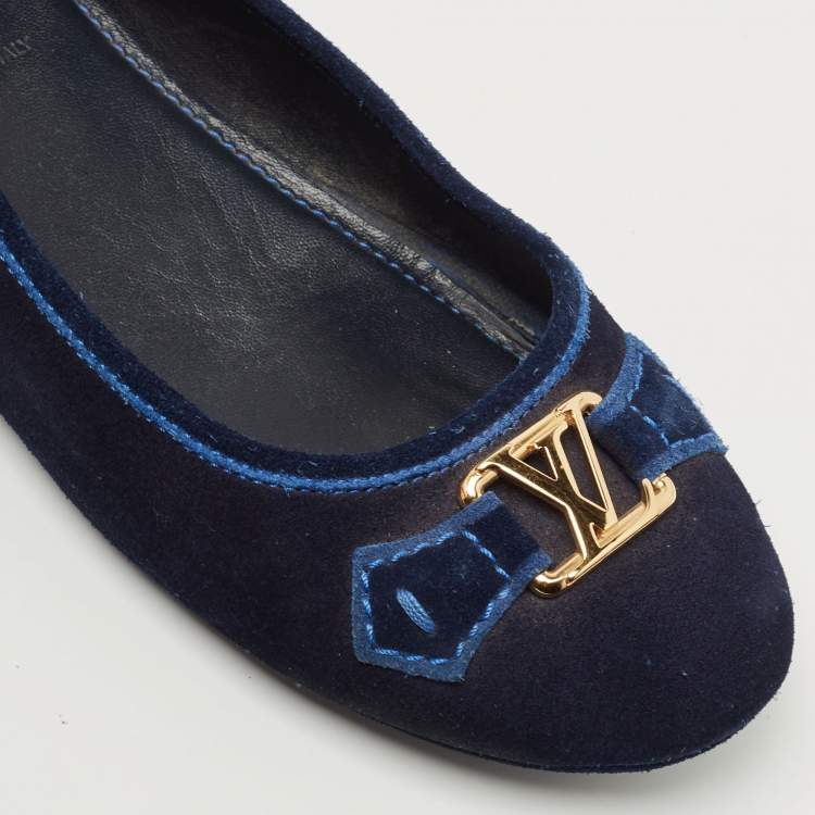 Pre Owned Louis Vuitton Navy Blue Suede Oxford Loafers Size 39.5