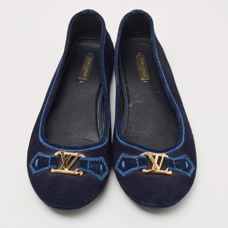 Pre Owned Louis Vuitton Navy Blue Suede Oxford Loafers Size 39.5