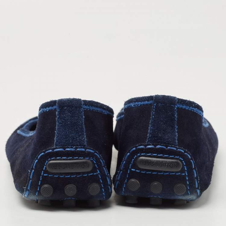 Pre Owned Louis Vuitton Navy Blue Suede Oxford Loafers Size 39.5